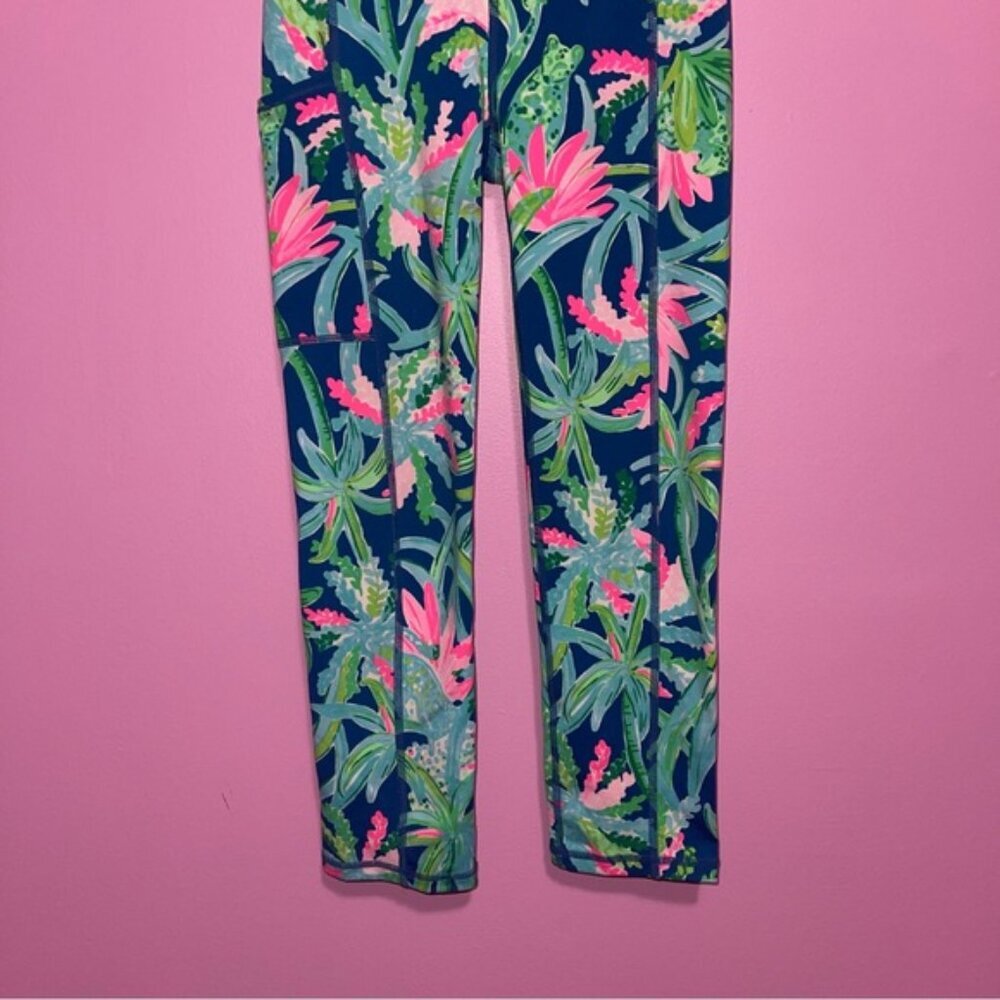 Lilly Pultizer Leggings Women's Size XXS Sweet Escape Teal Pink Crop High-Rise‎ - Picture 4 of 11